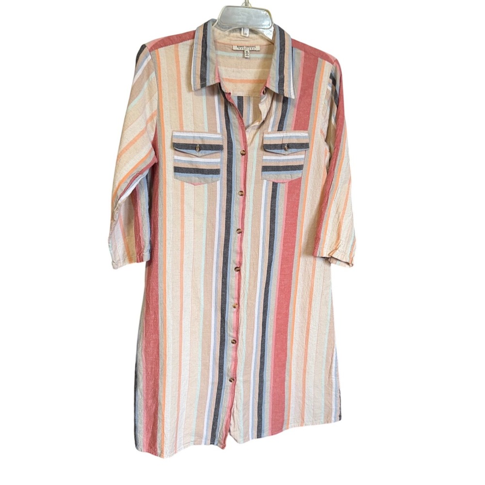 Speed Control Shirt Dress XL Multi Stripe Button Front Coastal Tunic NO BELT